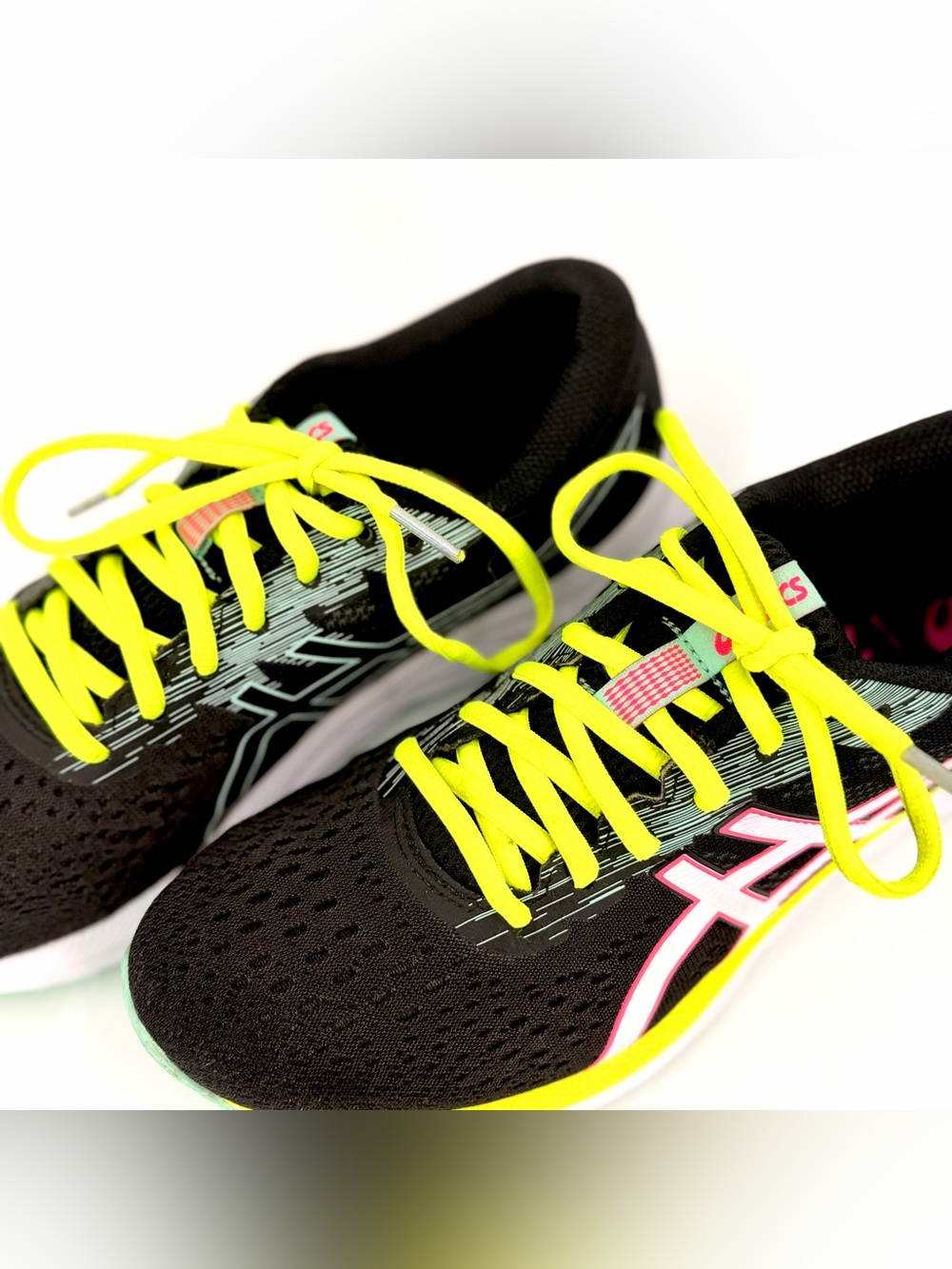 ASICS Women's Black & Neon Yellow Athletic Running Shoes with Pink Accents